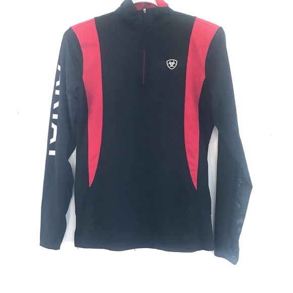 Ariat Tops - Ariat Tek heatseries women’s XS spellout 1/4 zip navy/red equestrian riding mesh